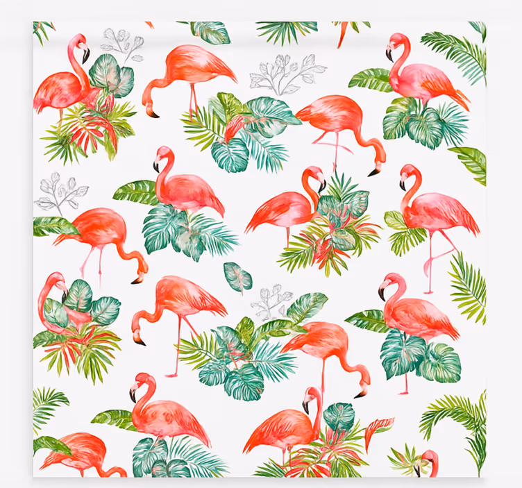 Persiana enrollable para cocina patrón tropical de flamencos - TenVinilo
