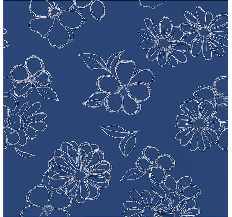 Persiana enrollable cuarto matrimonio flores de contorno azul - TenVinilo