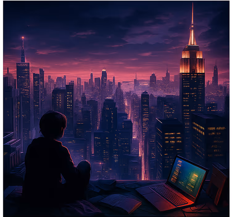 Persiana enrollable geek vista de jugador rascacielos futurista - TenVinilo