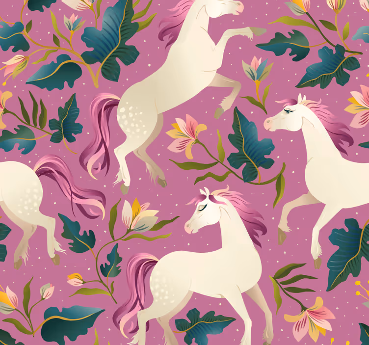 Persiana enrollable infantil diseño floral de caballo rosa - TenVinilo