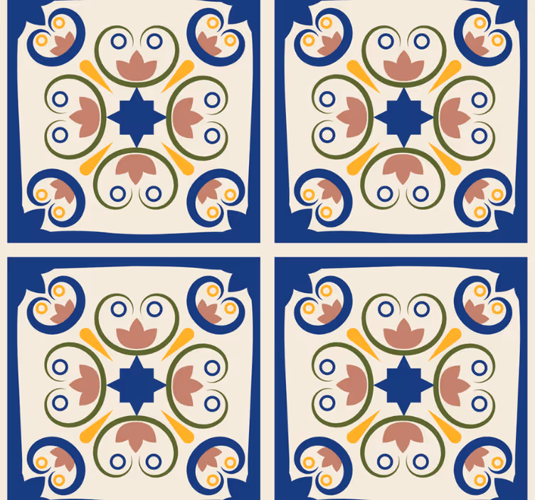 Persiana enrollable moderno azulejo portugués flores rosas - TenVinilo