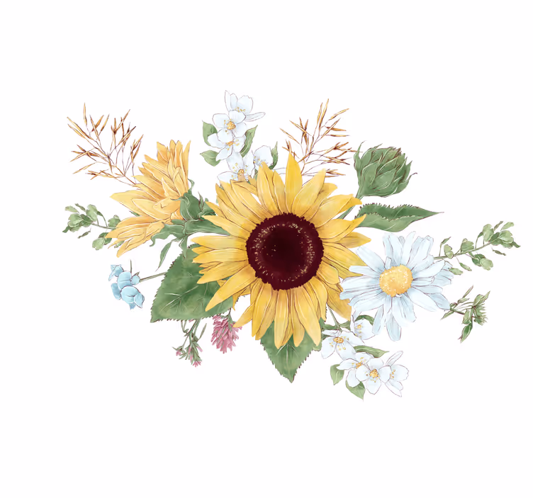 Persiana enrollable blanca girasoles y margaritas - TenVinilo