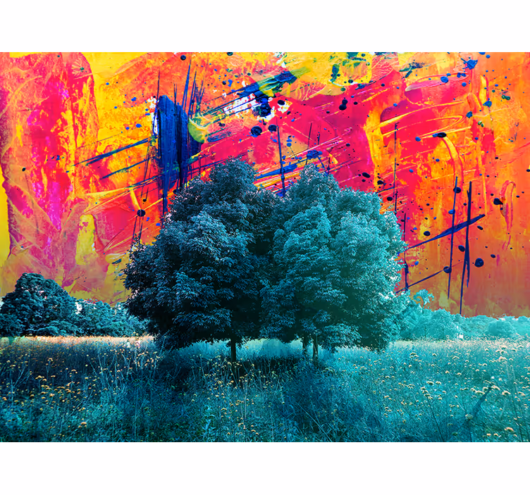 Persiana enrollable salón paisaje colorido con árboles - TenVinilo