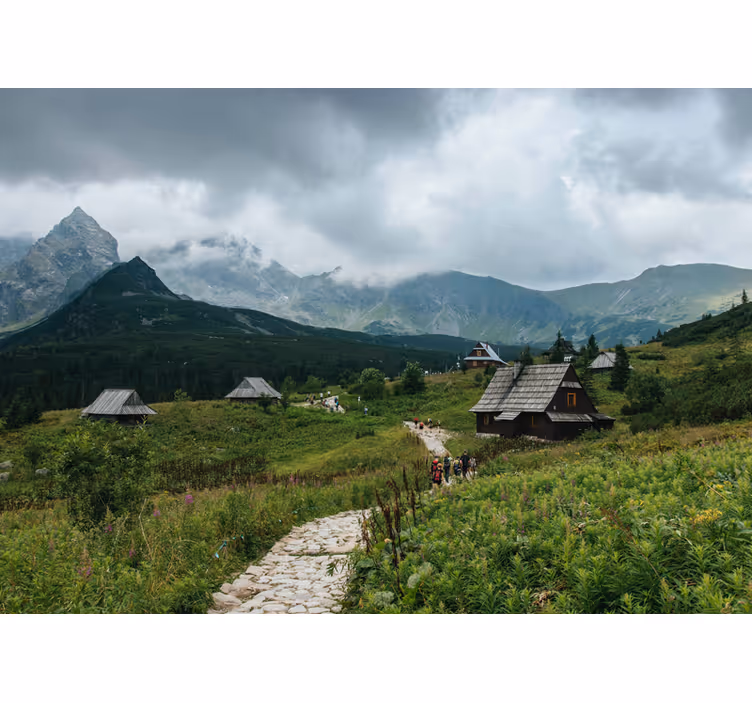 Persiana enrollable verde casas de madera en tatras - TenVinilo