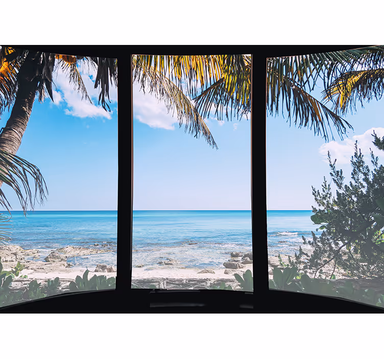 Persiana enrollable salón paisaje mar 3d desde ventana - TenVinilo