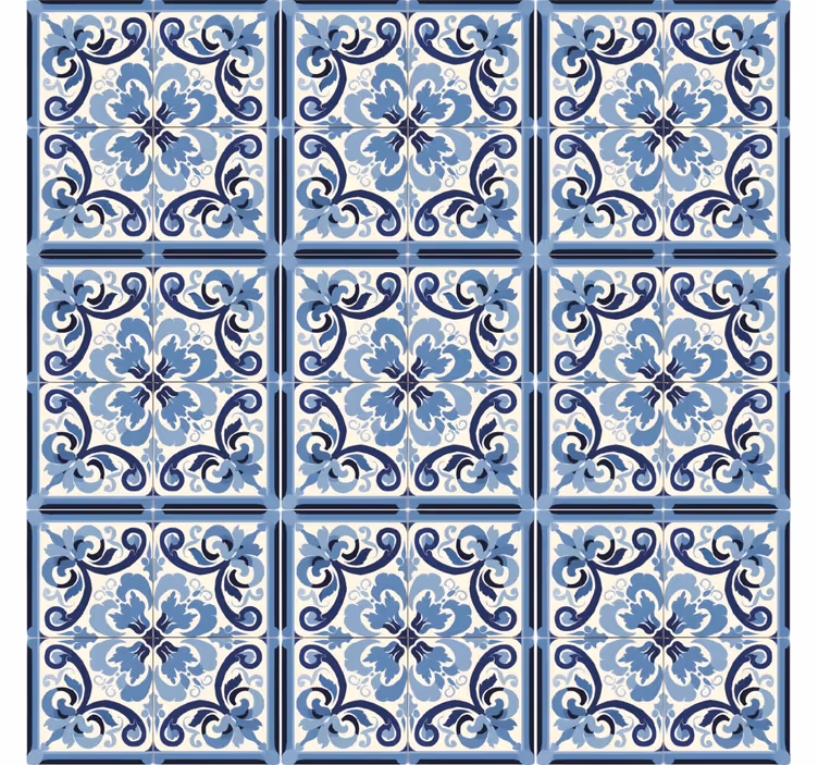 Persiana enrollable azul con estampado floral azul y blanco - TenVinilo