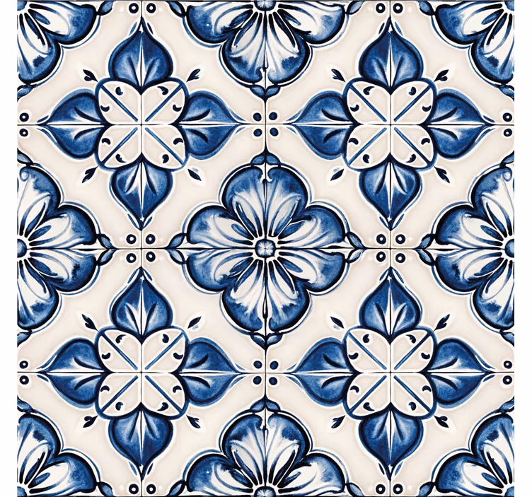 Persiana enrollable azul con patrón floral azul - TenVinilo