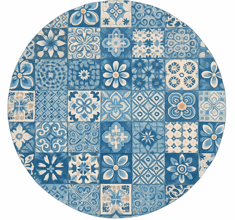 Persiana enrollable azul azulejos de mosaico circular - TenVinilo