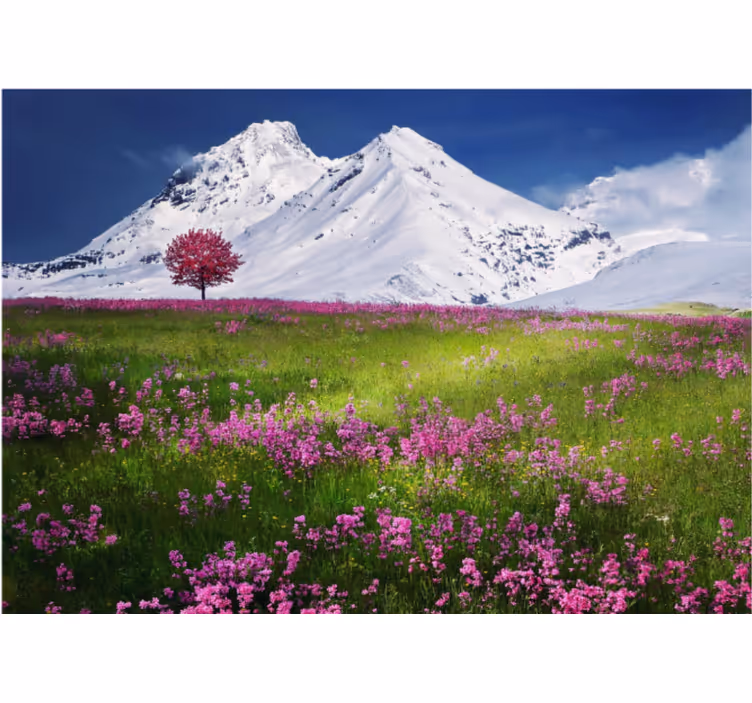 Persiana enrollable salón paisaje de flores en montañas - TenVinilo