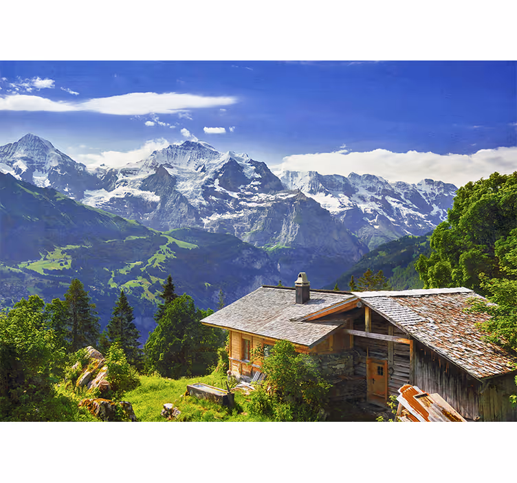 Persiana enrollable salón montañas nevadas y campo verde - TenVinilo