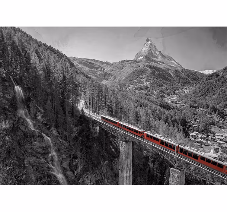 Persiana enrollable salón tren rojo en puente con matterhorn - TenVinilo