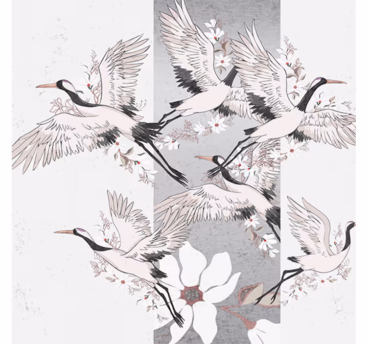 Persiana enrollable salón rayas artísticas aves orientales - TenVinilo