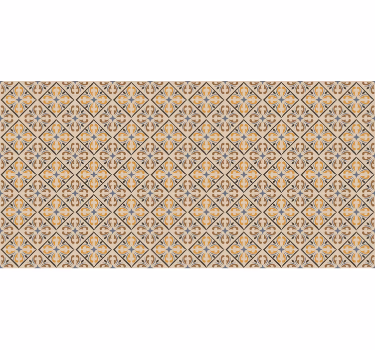 Persiana enrollable beige con patrón barroco dorado y azul - TenVinilo