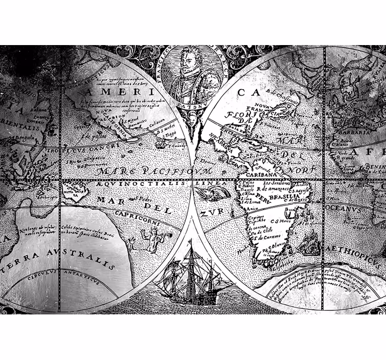 Persiana enrollable gris mapa mundi en blanco y negro - TenVinilo