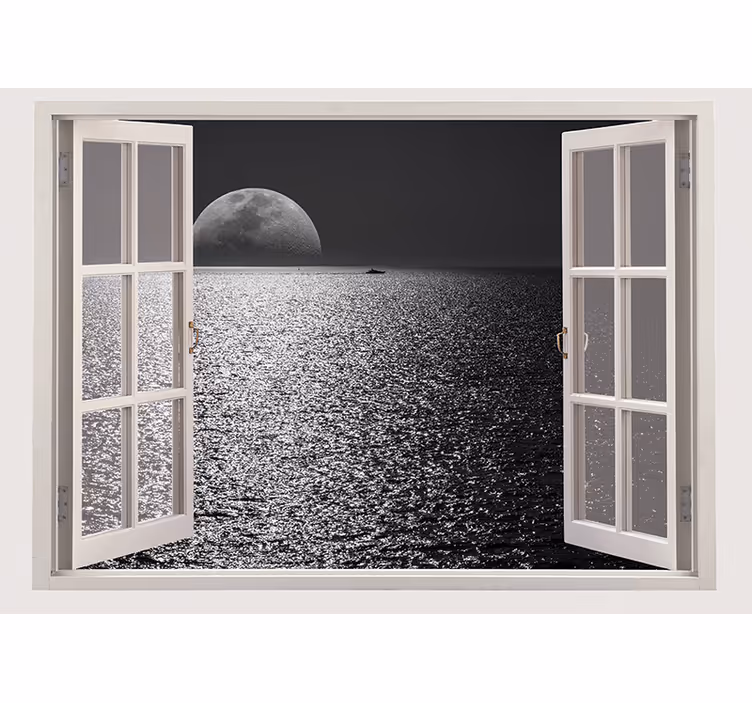 Persiana enrollable gris mar desde la ventana blanca - TenVinilo