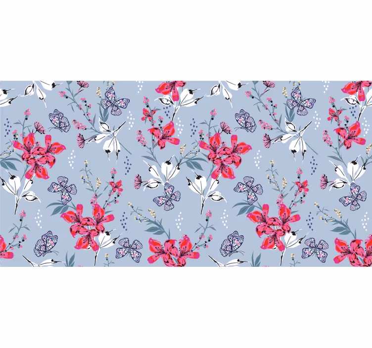 Persiana enrollable salón flores rojas con mariposas - TenVinilo