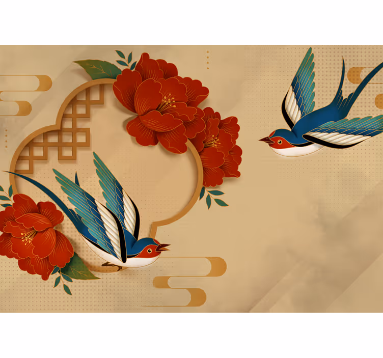 Persiana enrollable beige pájaros y flores 3d - TenVinilo