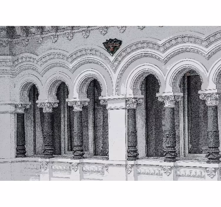 Persiana enrollable blanca arquitectura antigua 3d - TenVinilo