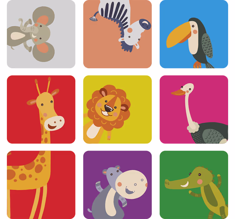 Persiana enrollable infantil baldosas coloridas con animales - TenVinilo