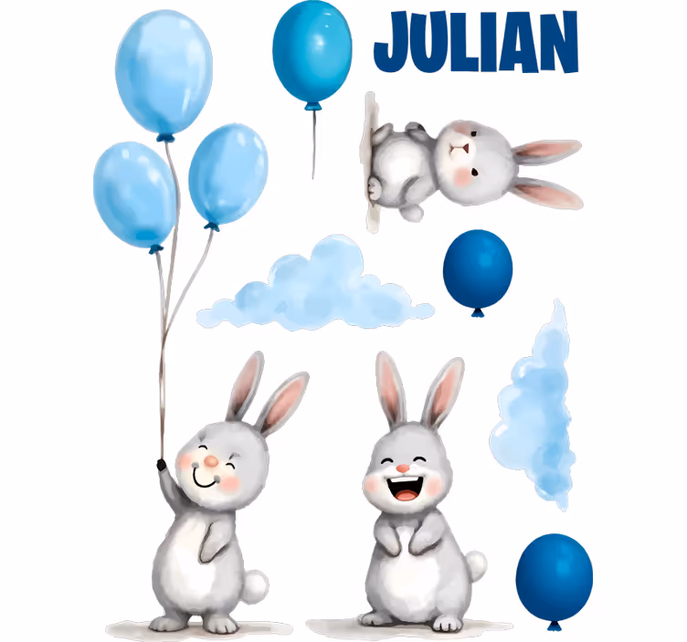 Persiana enrollable infantil globos azules con conejitos - TenVinilo