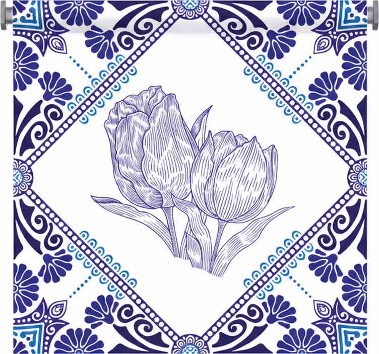Persiana enrollable para cocina tulipanes azules de delft - TenVinilo