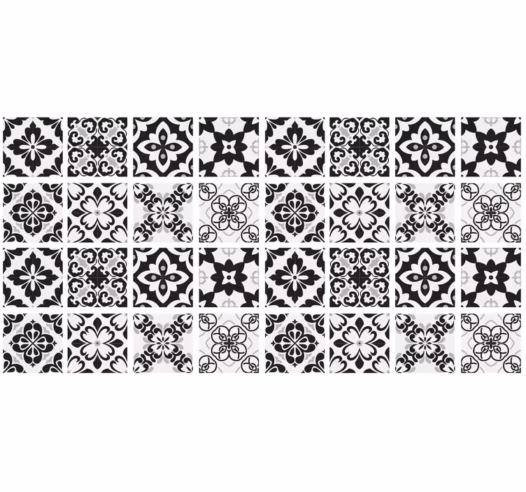 Persiana enrollable para cocina azulejos en blanco y negro - TenVinilo