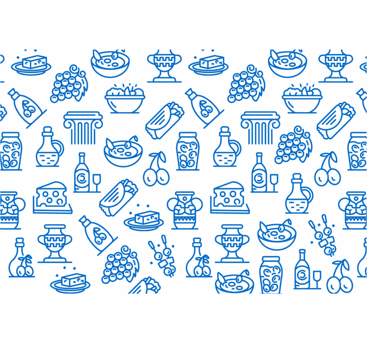 Persiana enrollable azul iconos de comida griega - TenVinilo