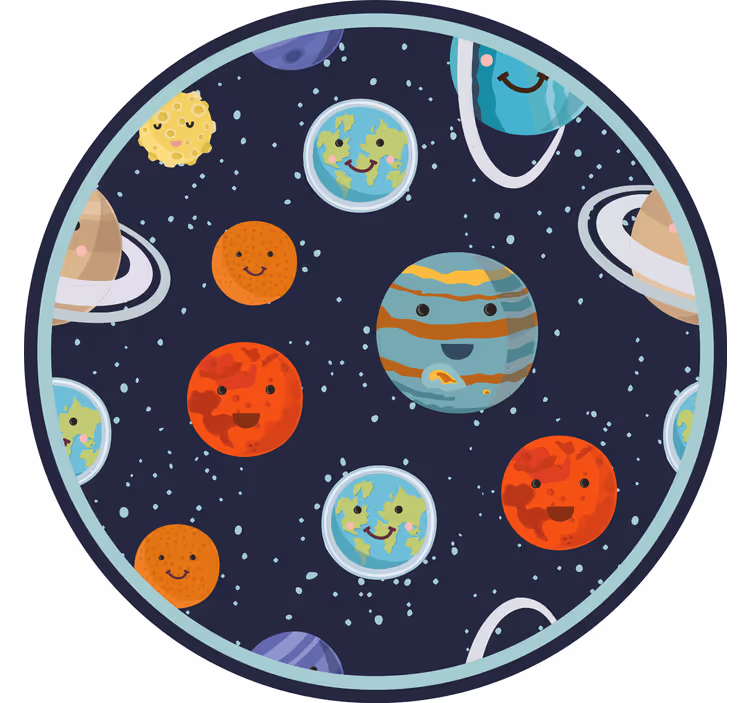 Persiana enrollable infantil círculo de planetas sonrientes - TenVinilo