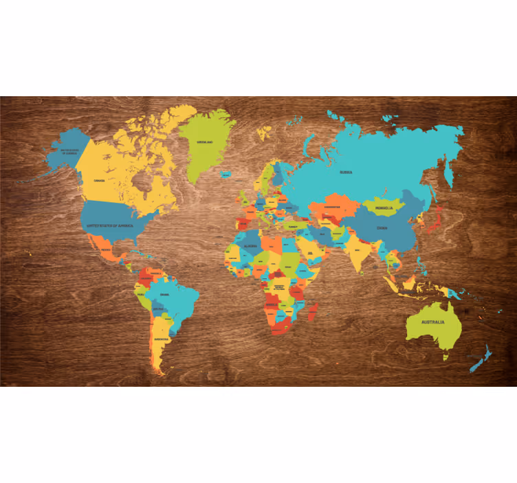 Persiana enrollable infantil mapa mundi tríptico de madera - TenVinilo