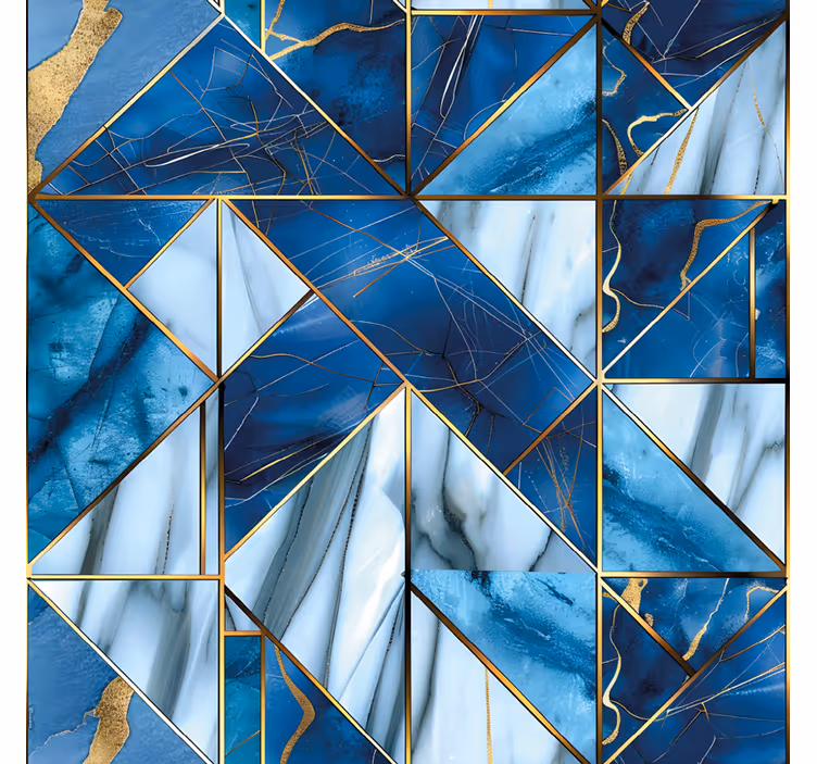 Persiana enrollable textura mármol azul geométrico y dorado - TenVinilo