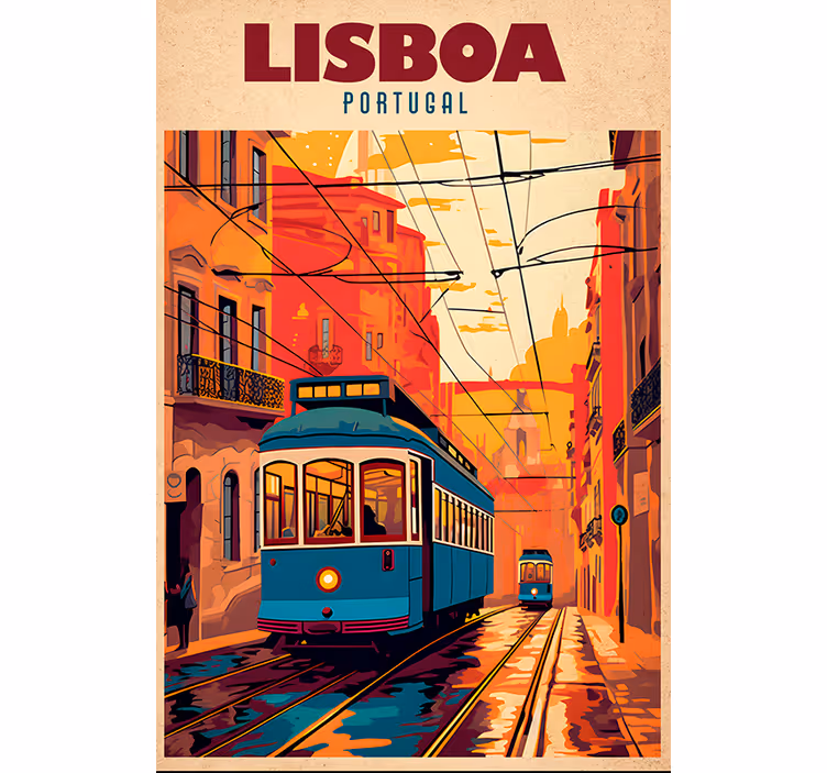 Persiana enrollable vintage ilustración tranvía de lisboa - TenVinilo