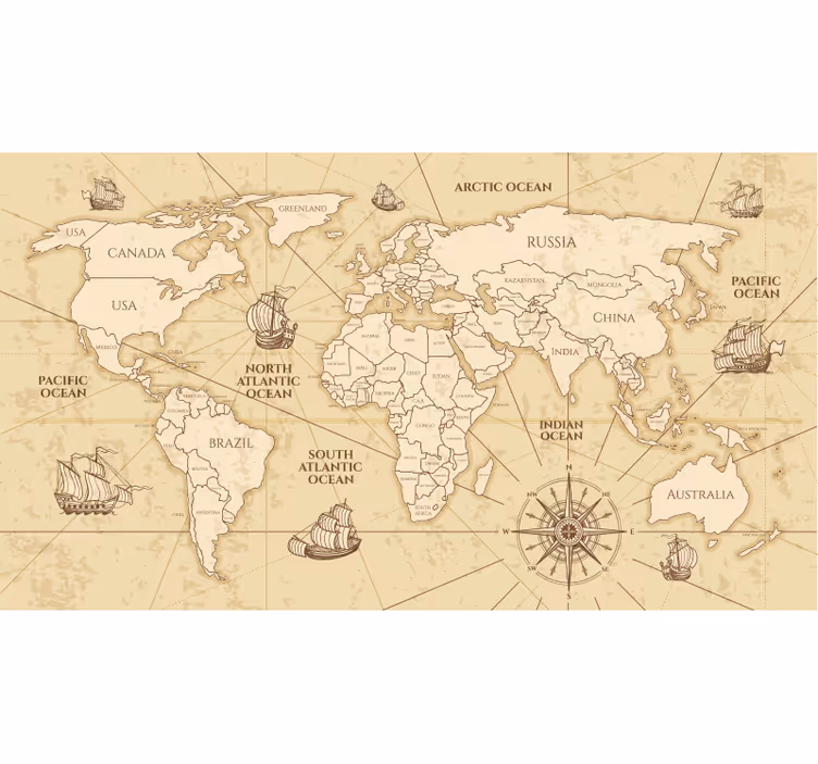 Persiana enrollable mapamundi mural de mundo sepia - TenVinilo