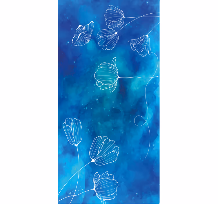 Persiana enrollable floral elegantes siluetas azules - TenVinilo