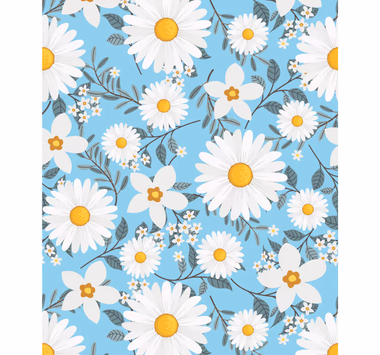 Estor floral Margarita flores patrón fondo azul - TenVinilo