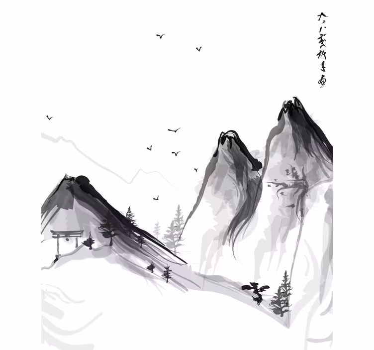 Persiana enrollable salón invierno japonés con montañas - TenVinilo