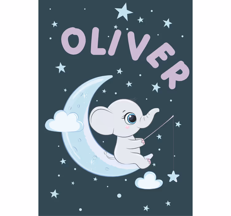 Persiana enrollable para bebé elefante luna con nombre - TenVinilo