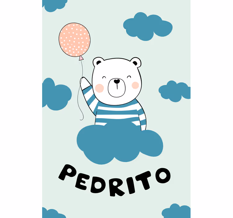 Persiana enrollable para bebé oso con globo y nombre - TenVinilo
