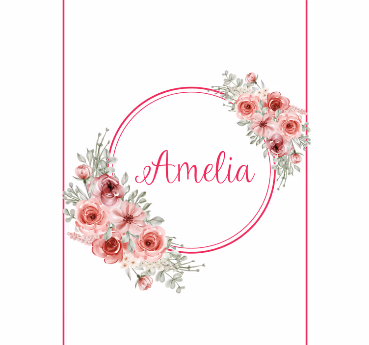 Estor personalizable Circulo rosa con flores y nombre - TenVinilo