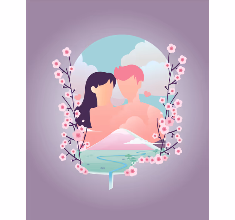 Persiana enrollable romántica pareja entre flores - TenVinilo