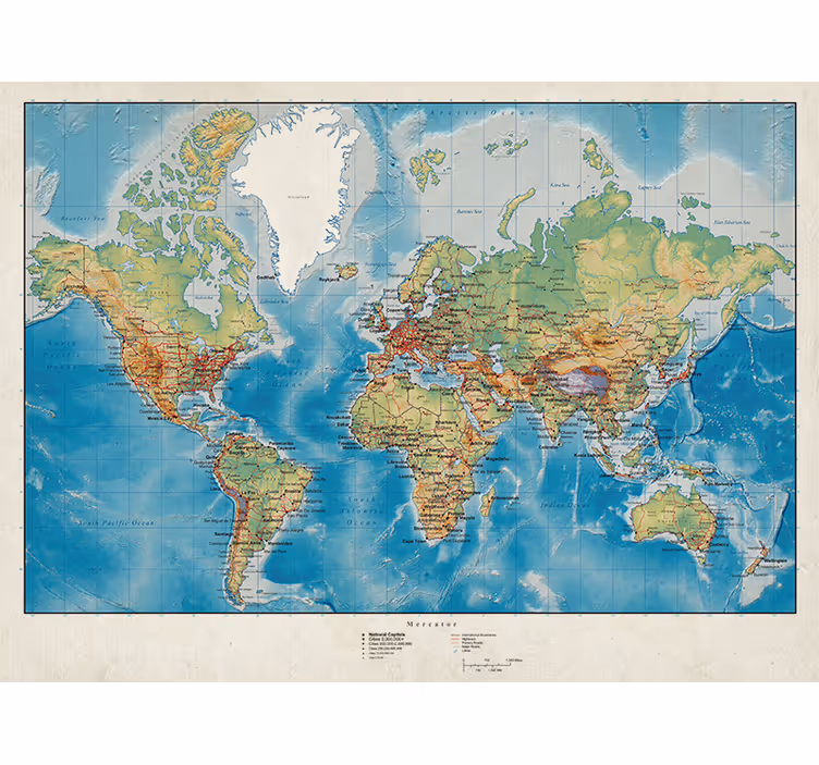 Persiana enrollable mapamundi mercator - TenVinilo