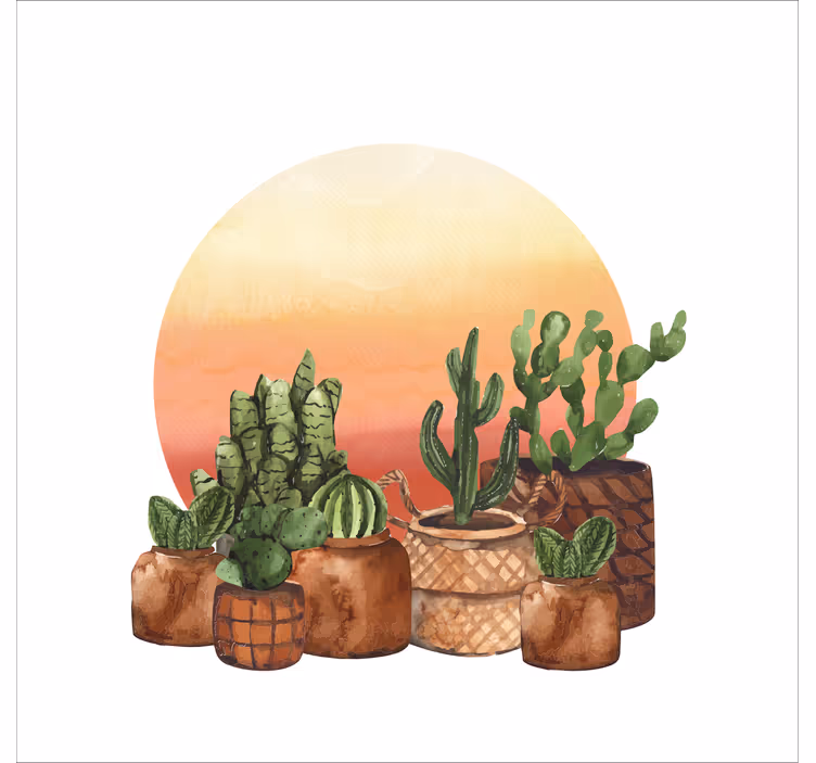 Estor cocina cactus con puesta de sol en círculo - TenVinilo