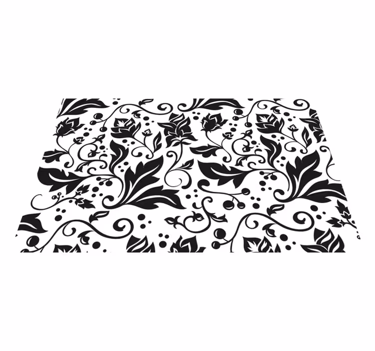 Mantel individual moderno Remolino floral negro sobre fondo blanc - TenVinilo