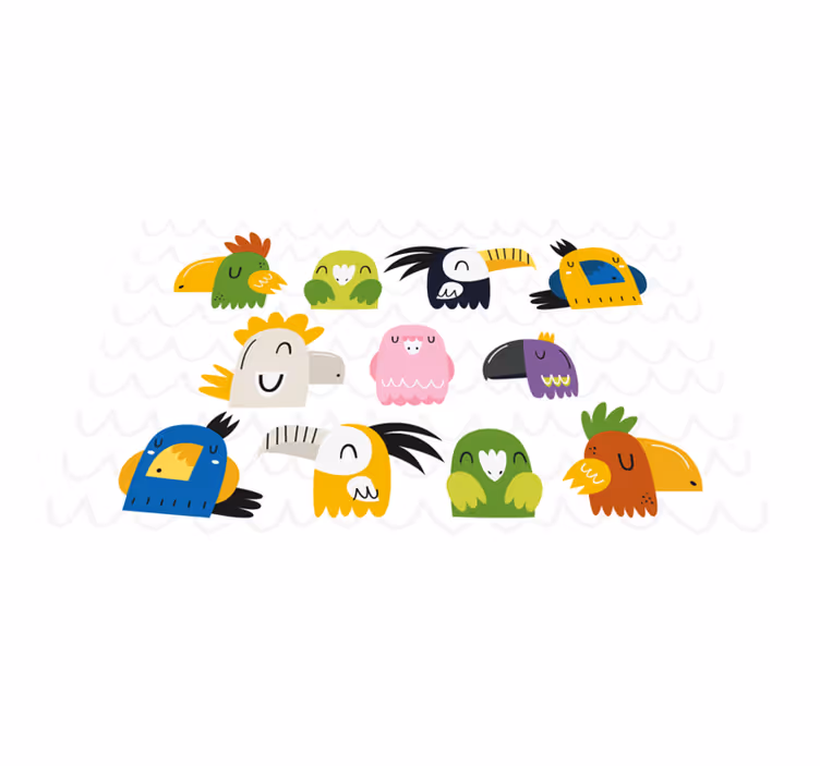 Mantel individual infantil cabezas de pájaro coloridas - TenVinilo