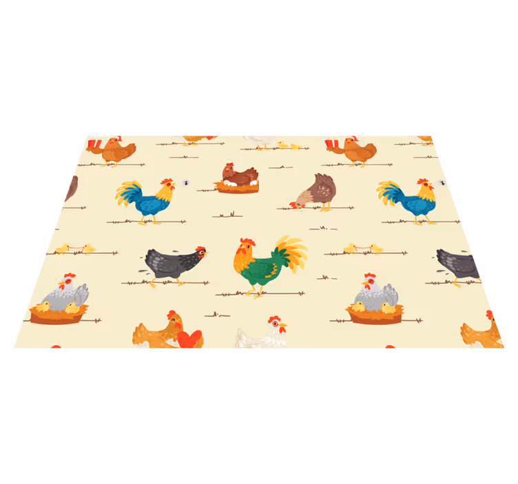 Mantel individual infantil patrones de gallinas coloridas - TenVinilo