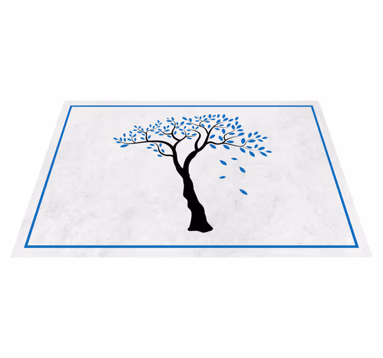 Mantel individual casa árbol negro con hojas azules - TenVinilo