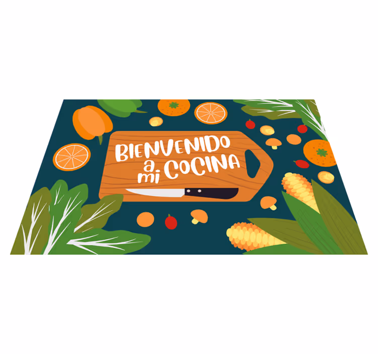 Mantel individual moderno bienvenidos a mi cocina con frutas - TenVinilo