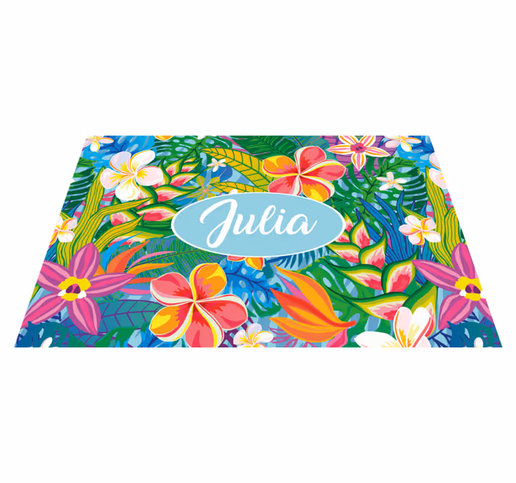 Mantel individual personalizable Flores multicolores con fondo az - TenVinilo