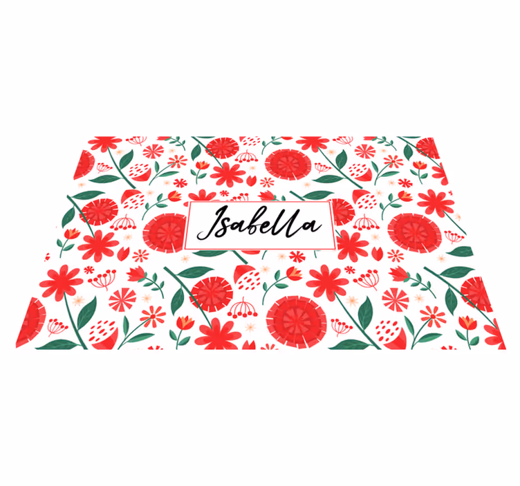 Mantel individual personalizable arte floral con nombre - TenVinilo