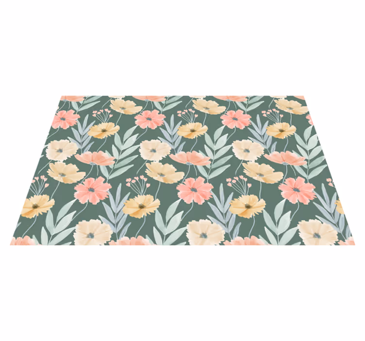 Mantel individual original patrón floral fondo verde - TenVinilo