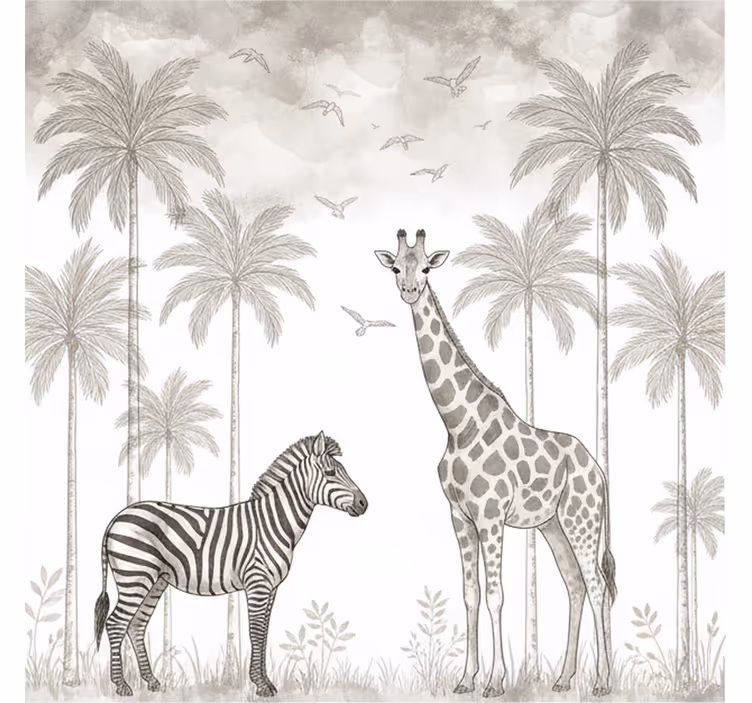 Mural para bebé estampado de jungla monocromática - TenVinilo